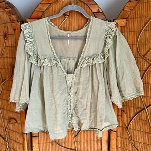 Free people Ruffled Green Blouse